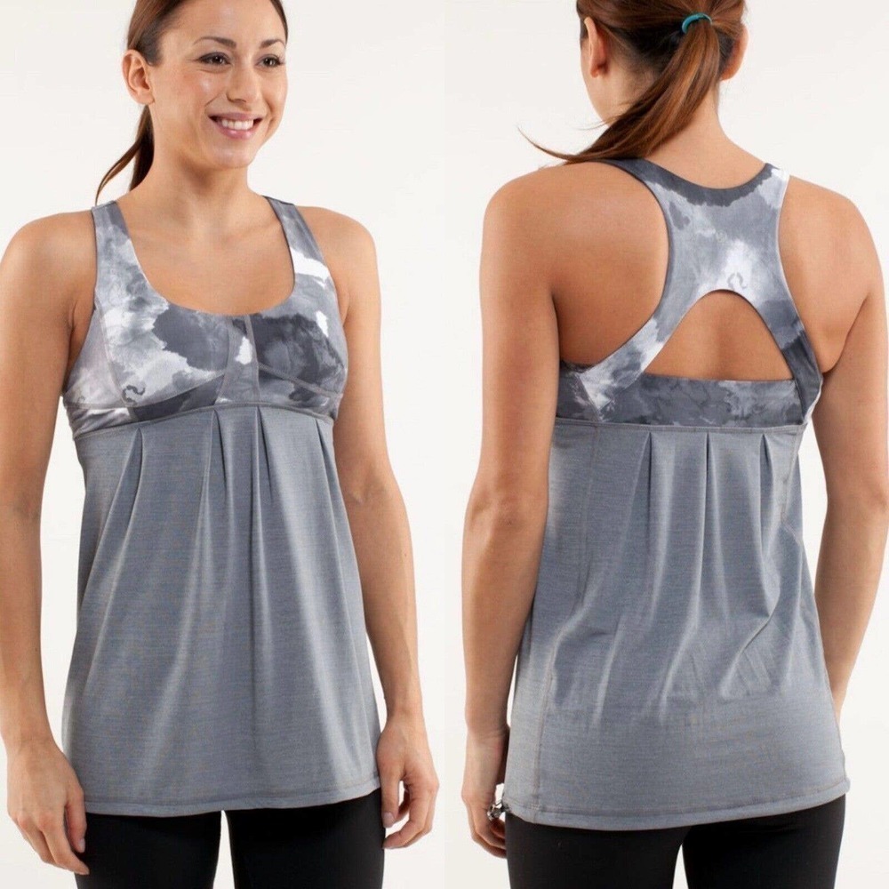 Lululemon Run Your Heart Out Tank Heathered‎ Blurred Gray White Coal Tinted 8